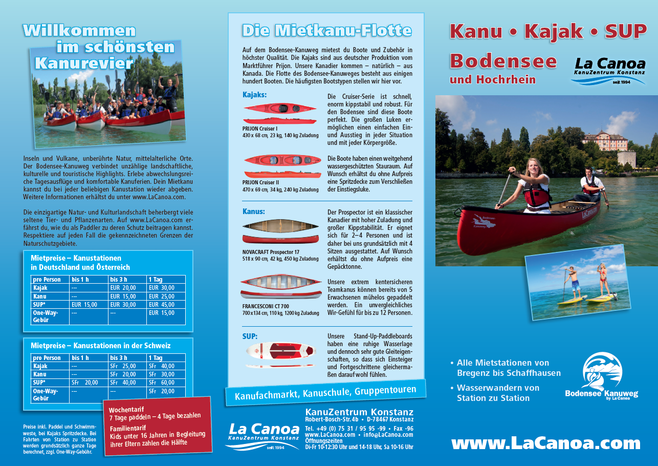 Informationen Preise Kanus Kajaks und SUPs Bodensee-Kanuweg